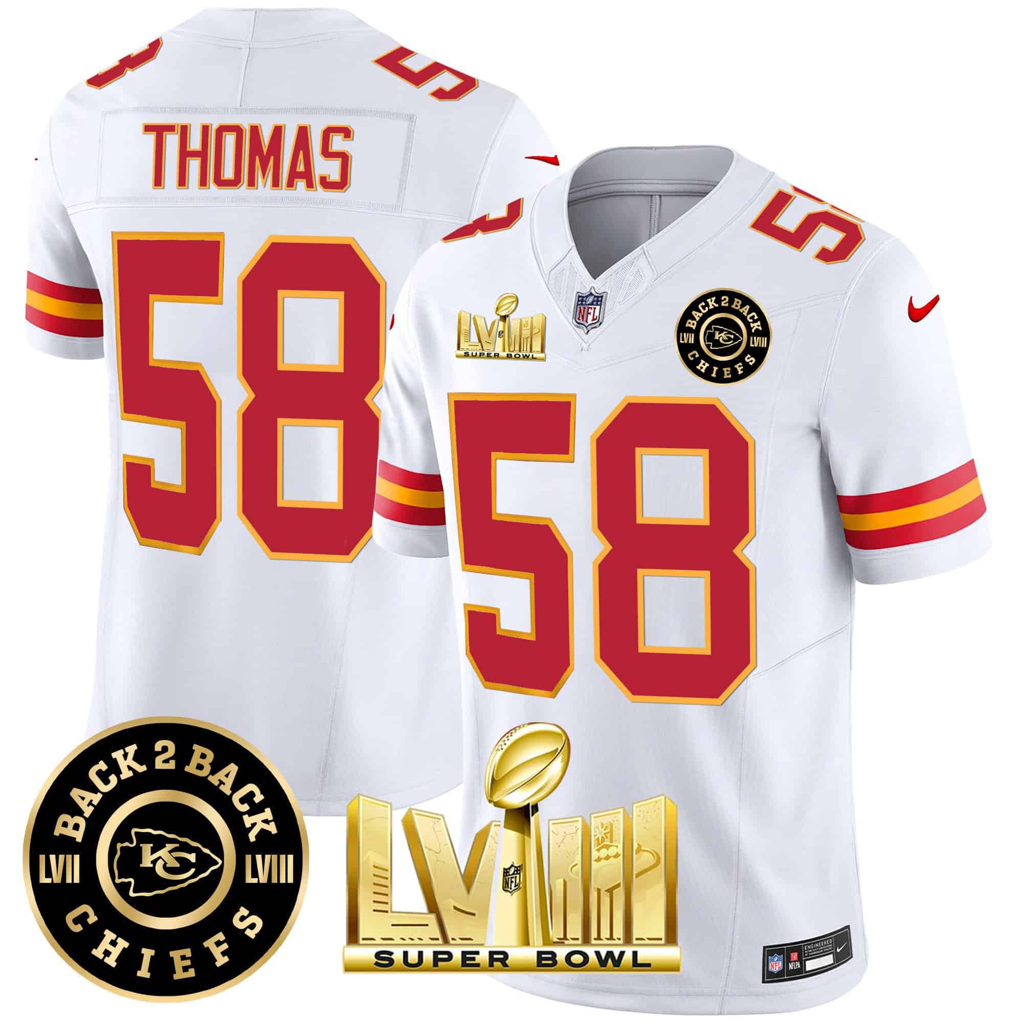 Men Kansas City Chiefs #58 Thomas White 2024 Nike Super Bowl LVIII & Back-2-Back Patch Vapor NFL Jersey
